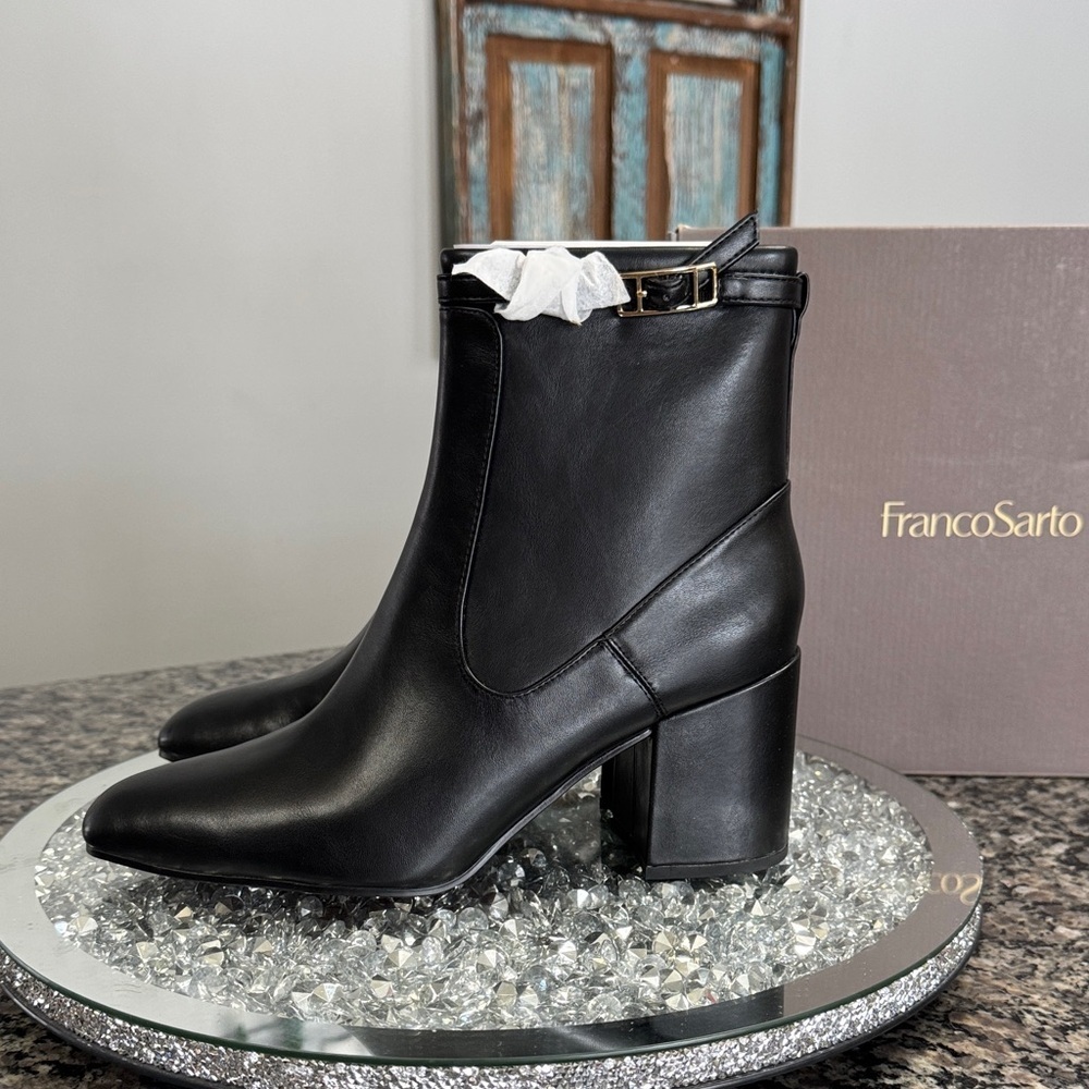Franco Sarto tribute Black Ankle Booties Block Heel NEW 11